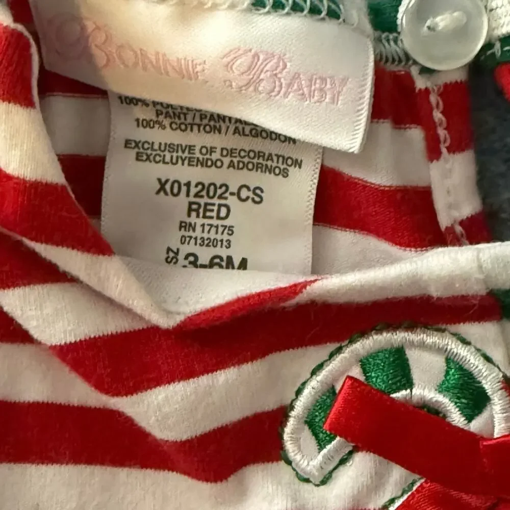 Christmas Embroidered Candy Canes One Piece Bonnie Baby Outfit Size 3-6 Months